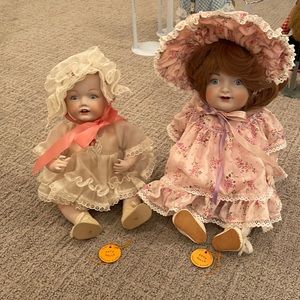 Pat’s Dolls-NWT  Hand Made Porcelain dolls-Hilda and Dottie.